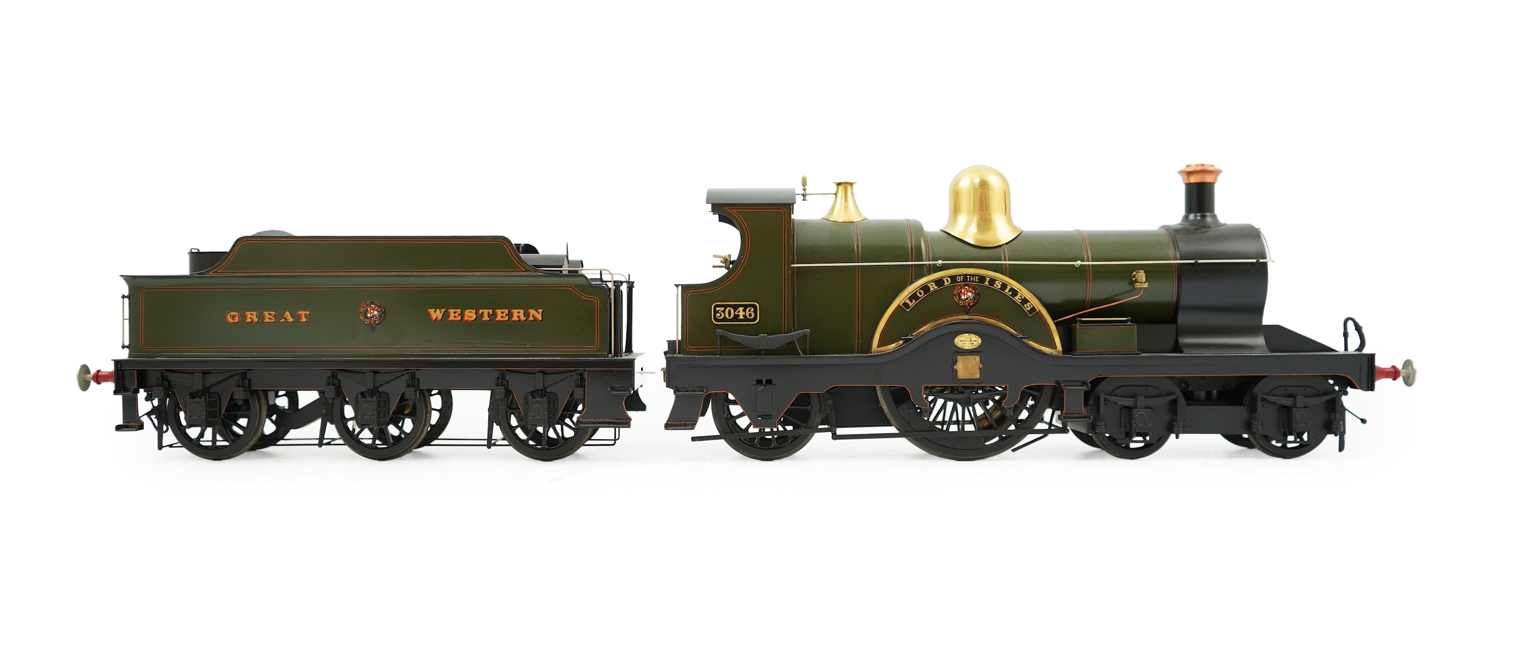 A Gauge One Cherry Scale Models model of a ‘Dean Single’ GWR Achilles Class (Class 3031) Lord of The Isles 3046, 4-2-2 tender locomotive, powered for two rail operation.